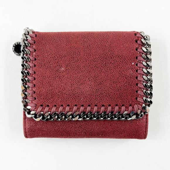 Stella McCartney Handbags - Stella McCartney Leather Falabella Tri Fold Chain Trim Wallet Red Maroon